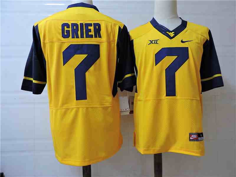 Men's West Virginia Mountaineers 7 GRIER Yellow  Elite Football Jersey