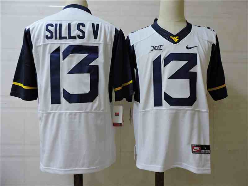 Men's West Virginia Mountaineers 13 David Sills V White  Elite Football Jersey