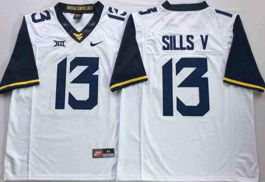Men's West Virginia Mountaineers 13 David Sills V White College Football Jersey