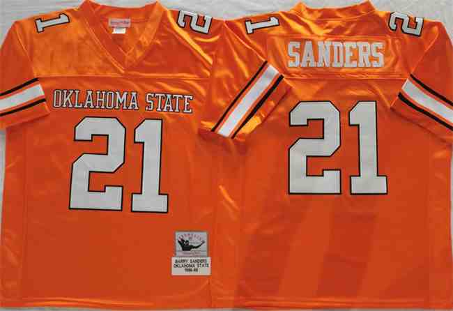 Men's Oklahoma State Cowboys #21 Barry Sanders Orange Throwback Stitched Jersey