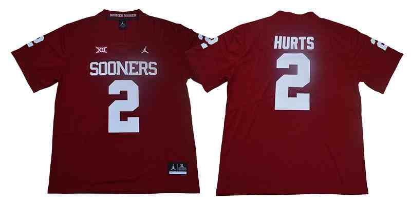 Men's Oklahoma Sooners 2 Jalen Hurts Red College Football Jersey