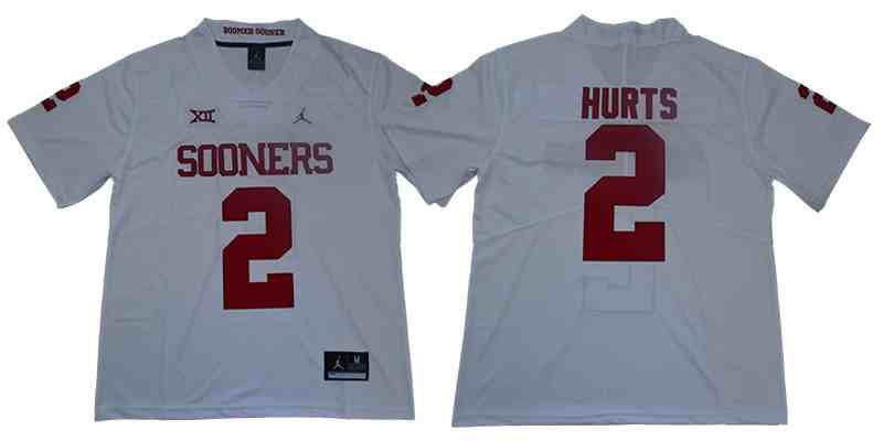 Men'sOklahoma Sooners 2 Jalen Hurts White College Football Jersey