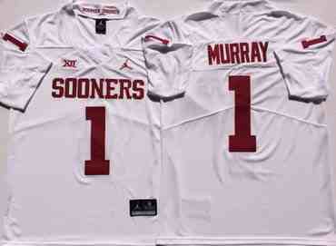 Men's Oklahoma Sooners 1 Kyler Murray White College Football Jersey