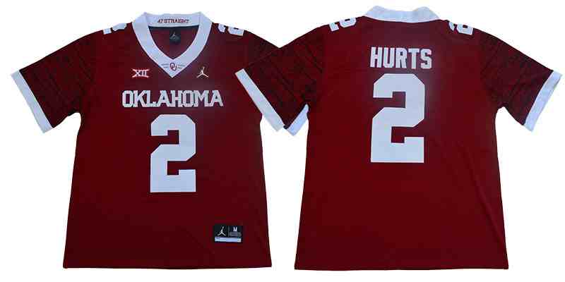 Men's Oklahoma Sooners 2 Jalen Hurts Red 47 Game Winning Streak College Football Jersey