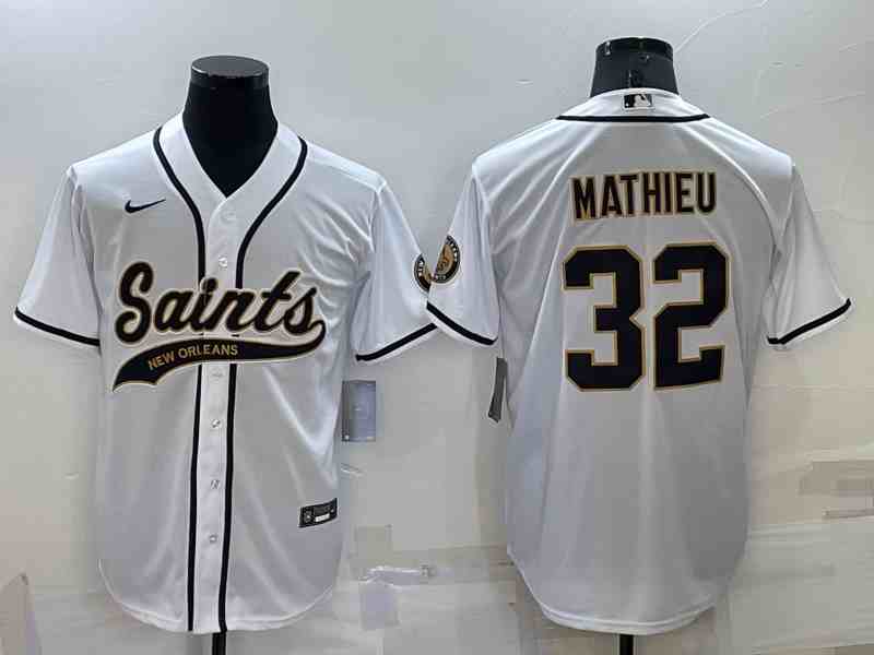 Men's New Orleans Saints #32 Tyrann Mathieu White Button Jersey