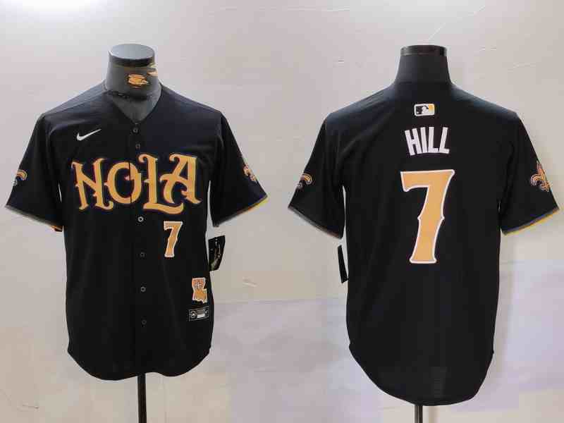 Men's New Orleans Saints #7 Taysom Hill Black Nola Button Jersey