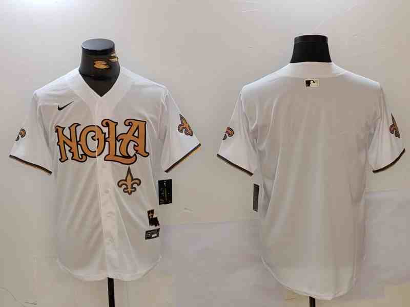 Men's New Orleans Saints Blank White Cool Base Stitched Button Jersey-1