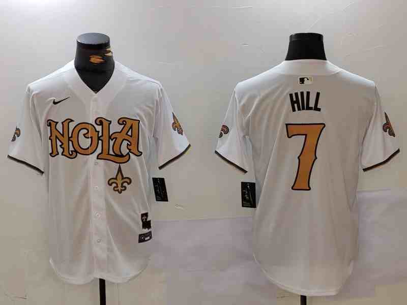 Men's New Orleans Saints #7 Taysom Hill Number White Nola Button Jersey