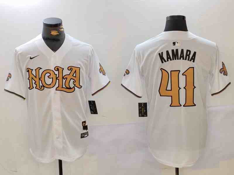 Men's New Orleans Saints #41 Alvin Kamara White Nola Button Jersey
