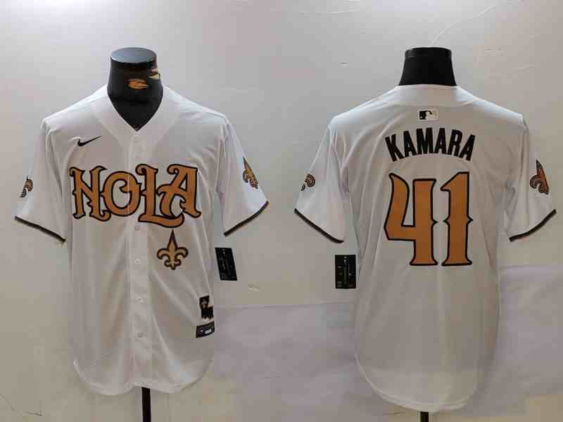 Men's New Orleans Saints #41 Alvin Kamara White Nola Button Jersey -2