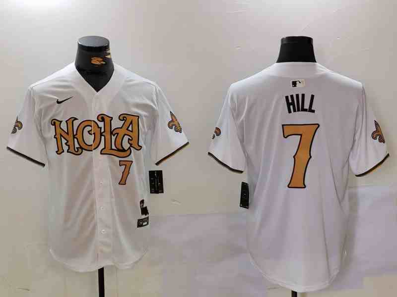 Men's New Orleans Saints #7 Taysom Hill White Nola Button Jersey