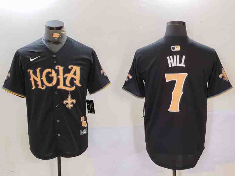 Men's New Orleans Saints #7 Taysom Hill Number Black Nola Button Jersey