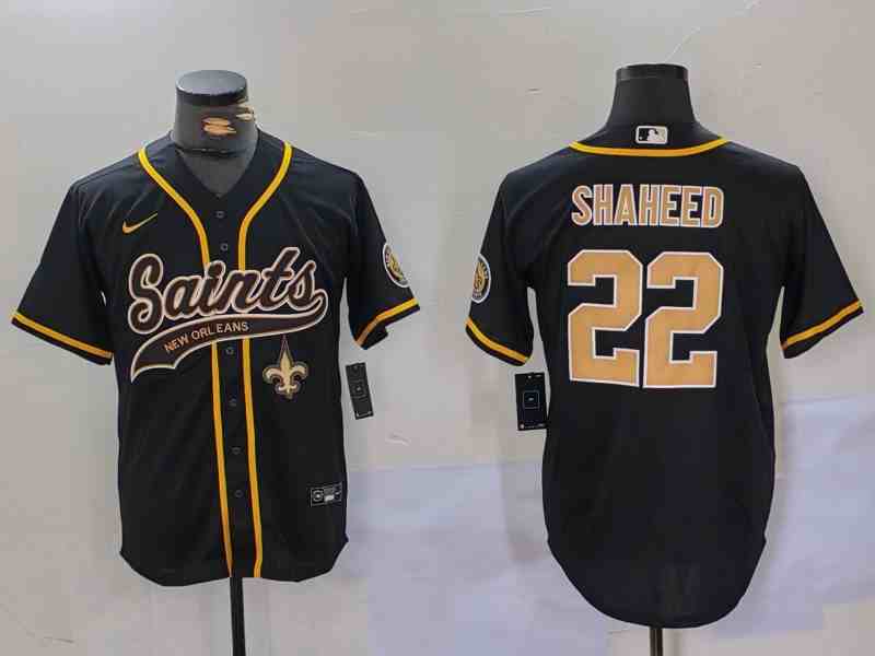 Men's New Orleans Saints #22 Rashid Shaheed Black Cool Base Stitched Button Jersey-2