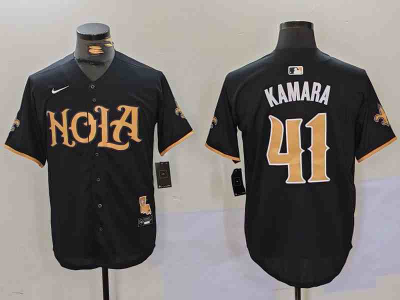 Men's New Orleans Saints #41 Alvin Kamara Black Cool Base Stitched Button Jersey