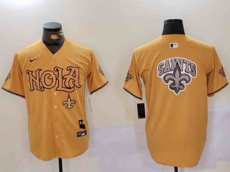 Men's New Orleans Saints Team Big Logo Gold Cool Base Stitched Button Jersey-1