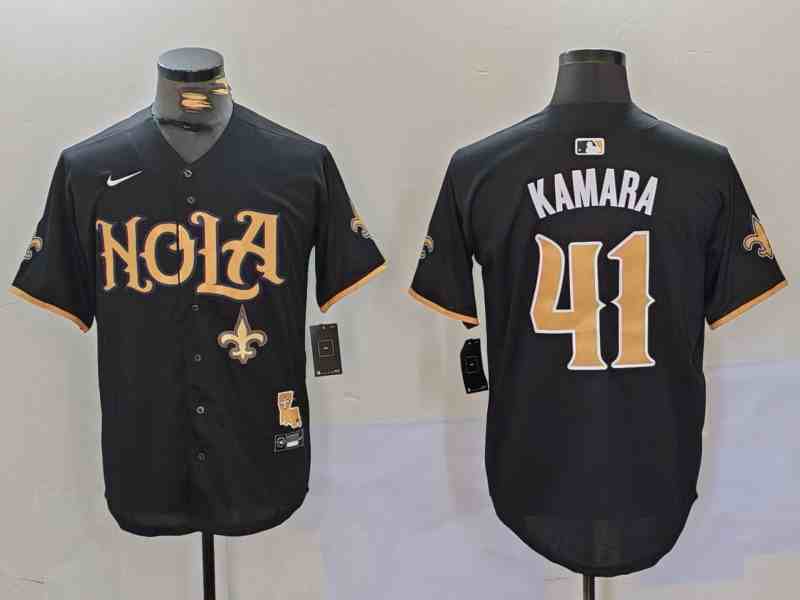 Men's New Orleans Saints #41 Alvin Kamara Black Cool Base Stitched Button Jersey -2