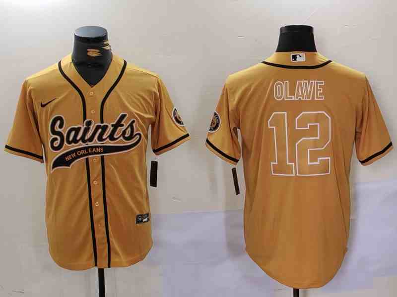 Men's New Orleans Saints #12 Chris Olave Gold Cool Base Stitched Button Jersey