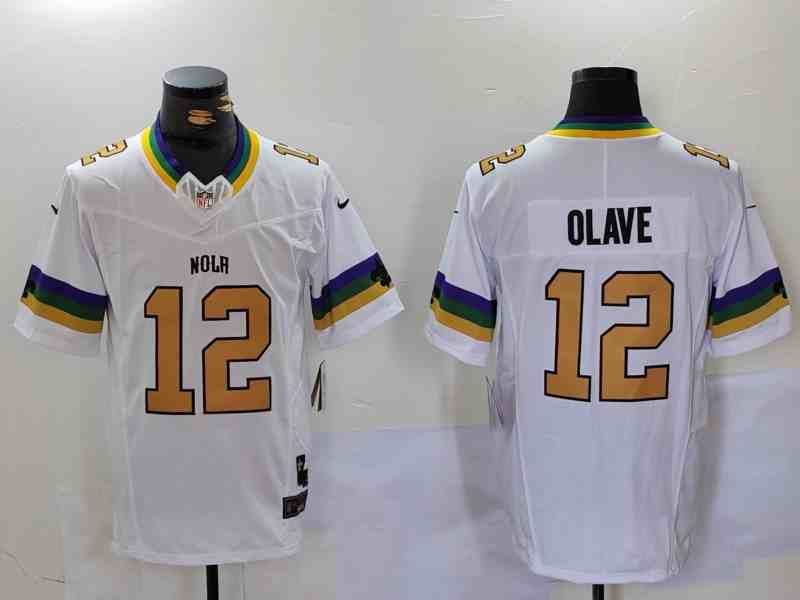 Men's New Orleans Saints #12 Chris Olave White 2024 F.U.S.E. Vapor Limited Stitched Jersey