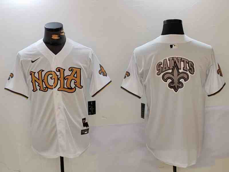 Men's New Orleans Saints Team Big Logo White Cool Base Stitched Button Jersey