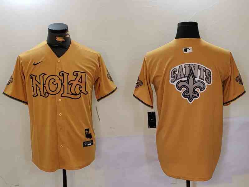 Men's New Orleans Saints Team Big Logo Gold Cool Base Stitched Button Jersey