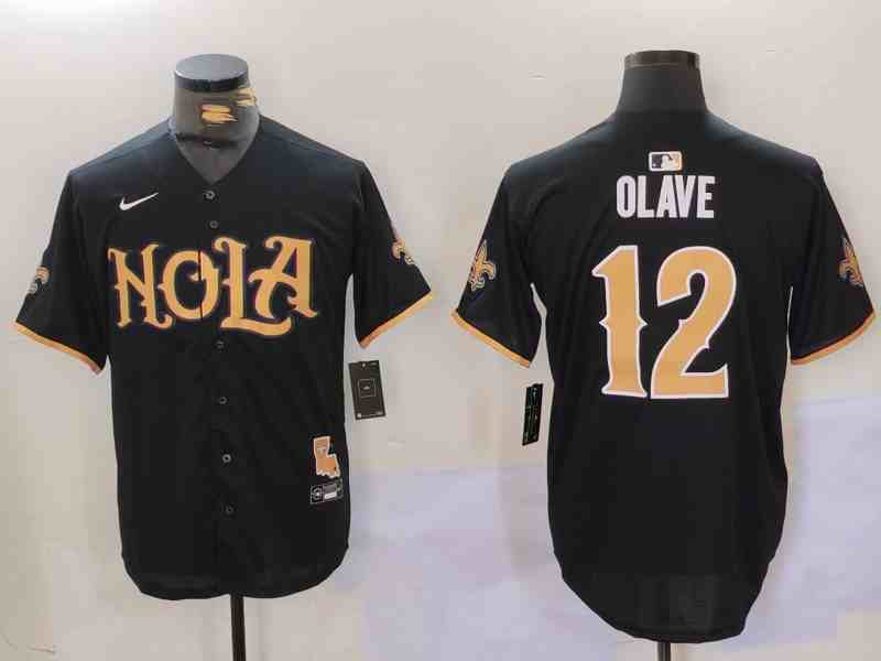 Men's New Orleans Saints #12 Chris Olave Black Cool Base Stitched Button Jersey