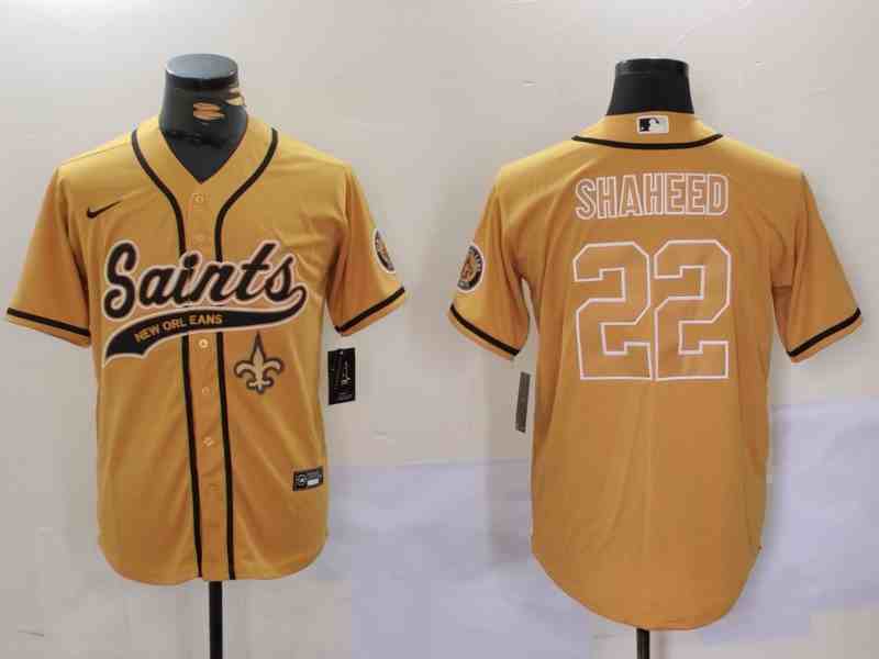Men's New Orleans Saints #22 Rashid Shaheed Gold Cool Base Stitched Button Jersey-2