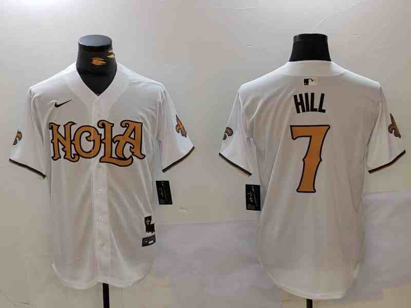 Men's New Orleans Saints #7 Taysom Hill White Cool Base Stitched Button Jersey