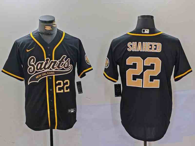 Men's New Orleans Saints #22 Rashid Shaheed Black Cool Base Stitched Button Jersey-1