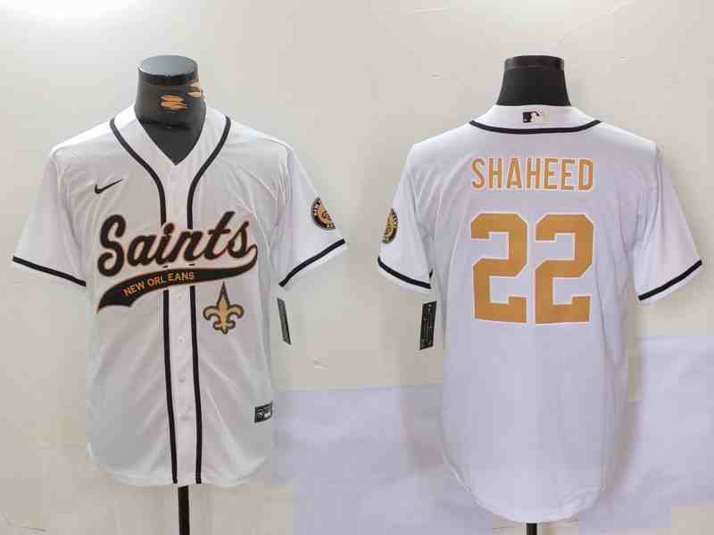 Men's New Orleans Saints #22 Rashid Shaheed White Cool Base Stitched Button Jersey-2