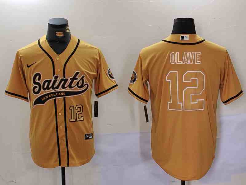 Men's New Orleans Saints #12 Chris Olave Gold Cool Base Stitched Button Jersey-1
