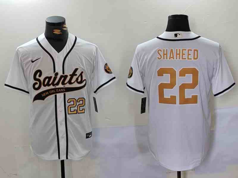 Men's New Orleans Saints #22 Rashid Shaheed White Cool Base Stitched Button Jersey-1