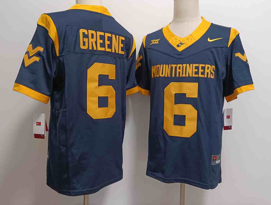 Men's West Virginia Mountaineers #6 Garrett Greene Navy Blue F.U.S.E. Stitched Jersey