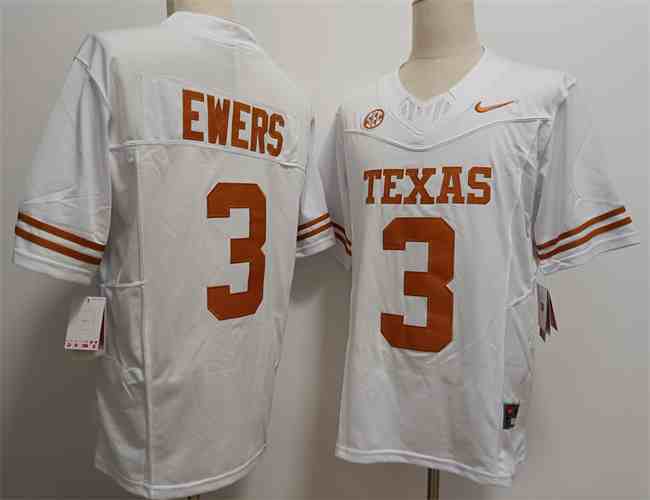 Men's Texas Longhorns #3 Quinn Ewers White F.U.S.E Stitched  Jersey