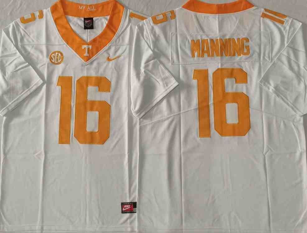 Men's Tennessee Volunteers White #16 Peyton  MANNING Stitched Jersey