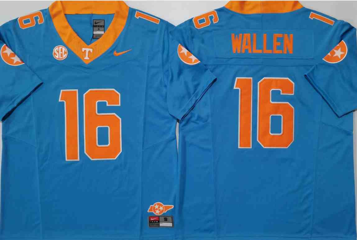 Men's Tennessee Volunteers Blue #16  Morgan WALLEN F.U.S.E Stitched Jersey