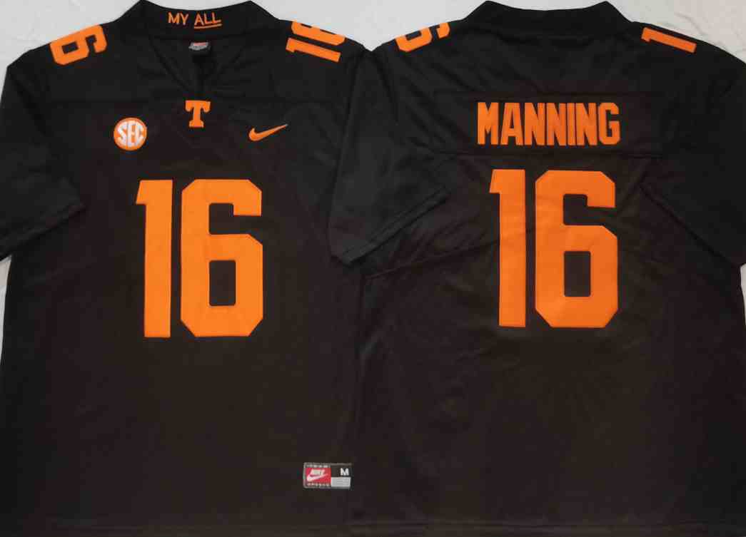 Men's Tennessee Volunteers Black #16 Peyton MANNING Stitched Jersey