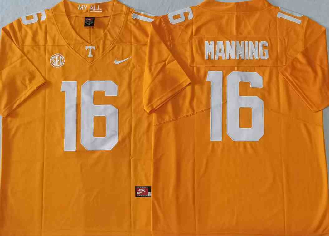 Men's Tennessee Volunteers #16 Peyton MANNING Orange Stitched Jersey