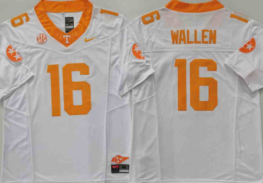 Men's Tennessee Volunteers White #16 Morgan WALLEN F.U.S.E Stitched Jersey