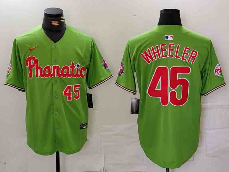Men's Philadelphia Phillies #45 Zack Wheeler Number Green With Patch Stitched Cool Base Nike Jersey