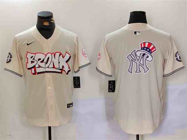 Men's New York Yankees Team Big Logo Cream Bronx Graffiti V2 Vapor Limited Stitched Baseball  Jersey