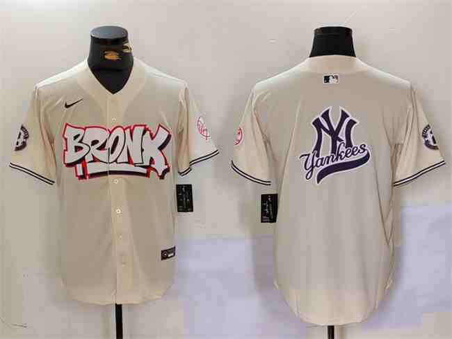 Men's New York Yankees Team Big Logo Cream Bronx Graffiti V2 Vapor Limited Stitched  Baseball Jersey