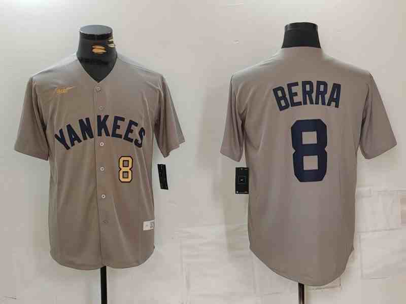 Men's New York Yankees #8 Yogi Berra Grey Throwback Stitched Cool Base Nike Jerseys