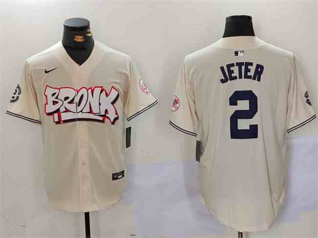 Men's New York Yankees #2 Derek Jeter Cream Bronx Graffiti V2 Vapor Limited Stitched Baseball Jersey
