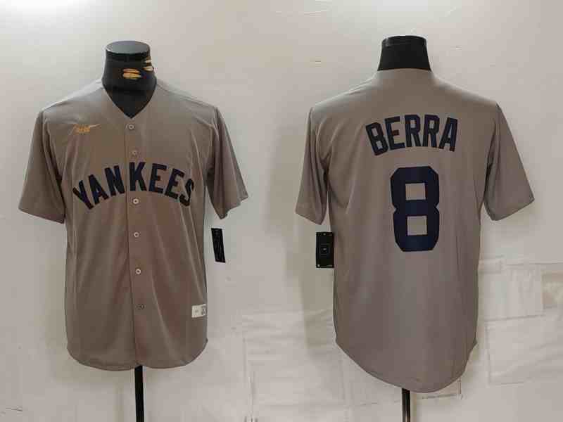 Men's New York Yankees #8 Yogi Berra Grey Throwback Stitched Cool Base Nike Jersey
