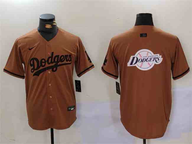 Men's Los Angeles Dodgers Team Big Logo Brown Cool Base With Patch Stitched Baseball  Jersey