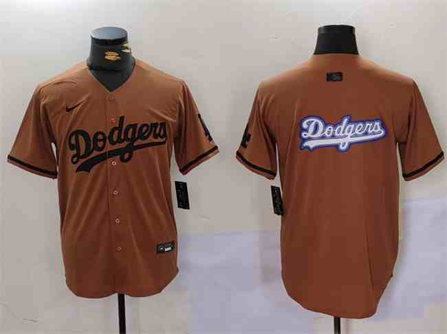 Men's Los Angeles Dodgers Team Big Logo Brown Cool Base With Patch Stitched Baseball    Jersey