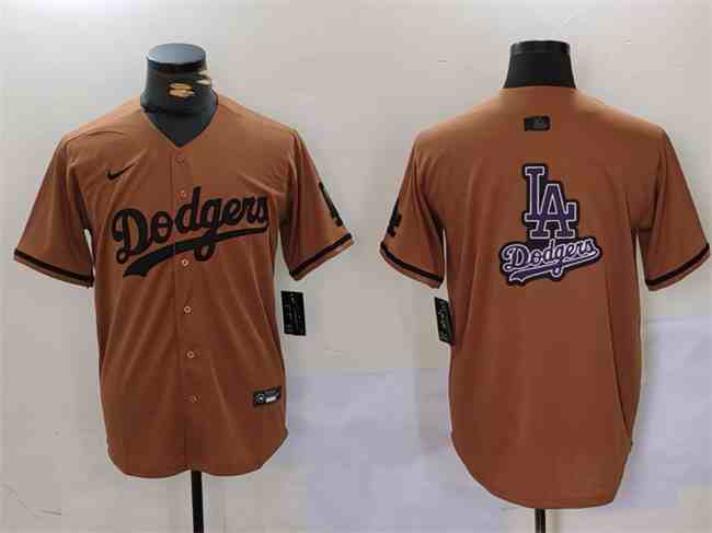 Men's Los Angeles Dodgers Team Big Logo Brown Cool Base With Patch Stitched Baseball   Jersey