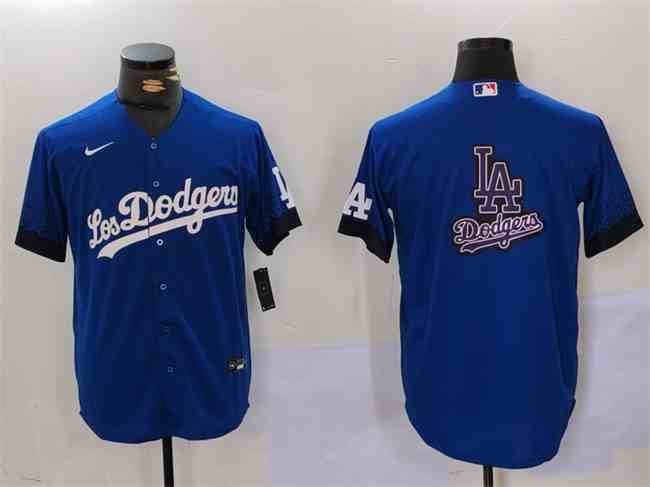 Men's Los Angeles Dodgers Blue Team Big Logo City Connect Cool Base Stitched Baseball  Jersey