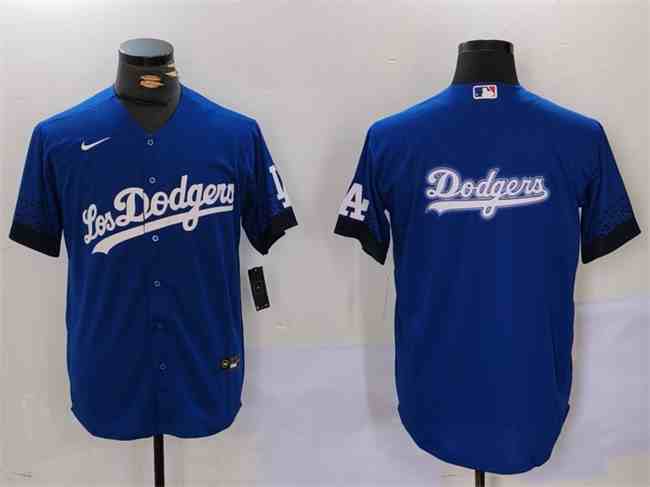 Men's Los Angeles Dodgers Blue Team Big Logo City Connect Cool Base Stitched Baseball   Jersey