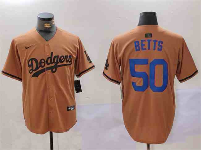 Men's Los Angeles Dodgers #50 Mookie Betts Brown Cool Base Stitched Baseball  Jersey